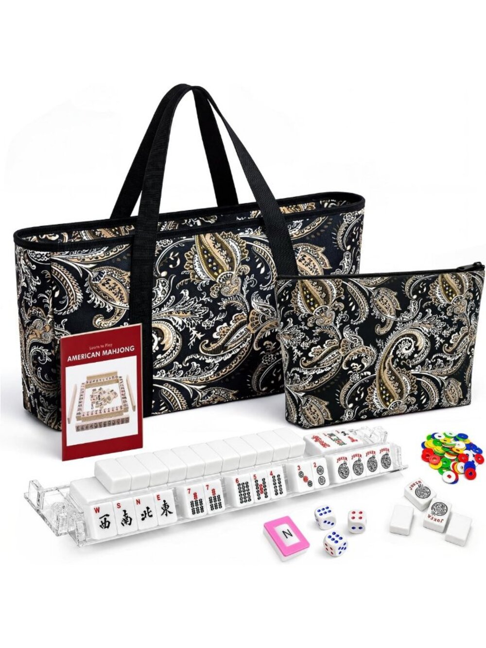 American Mahjong Tiles Set,166 Tiles with 4 Clear Acrylic Racks Pushers